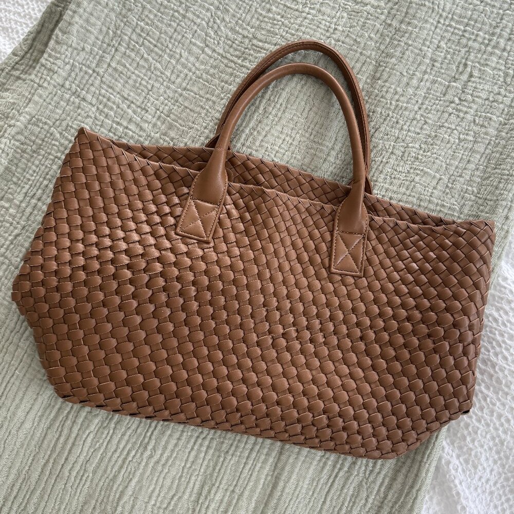Brown woven tote bag